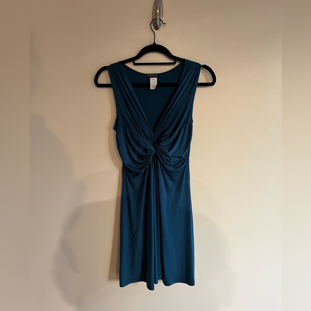 Plunge Neck Deep Teal Mini Dress - Size Small